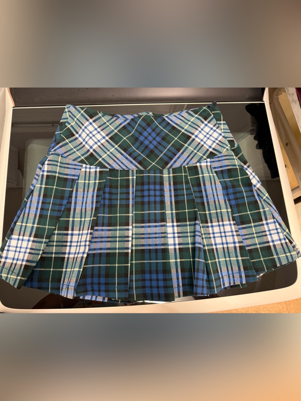 American Eagle Plaid Pleated Mini Skirt in Green & Blue